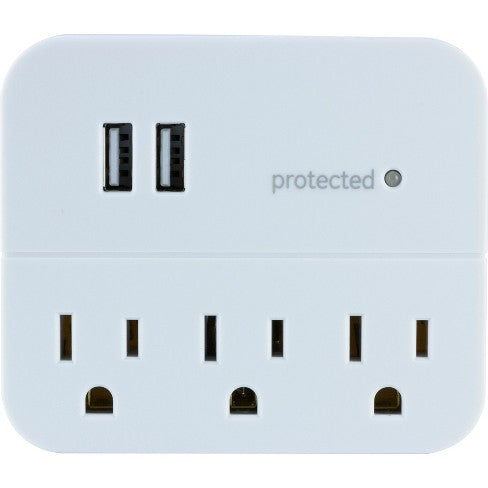 GE 3 Outlet 2 USB Port Surge Protector