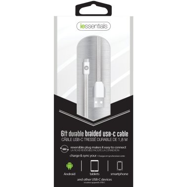 iEssentials Charge & Sync Braided USB-C® to USB-A Cable, 6ft (White)