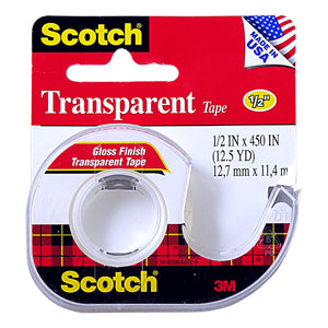 3M Scotch Transparent Tape (Shiny Finish) 1/2"x450" w/Dispenser