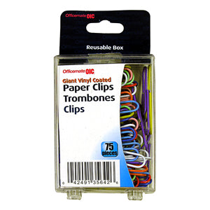 OfficeMate Giant Paper Clips Assorted Vinyl Color -75/pack