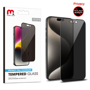 MyBat Pro Privacy Full Coverage Tempered Glass Screen Protector for Apple iPhone 15 Pro (6.1) - Black