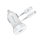 20W PD Car Plug + 3' Round Lightning Cable - Type C - White