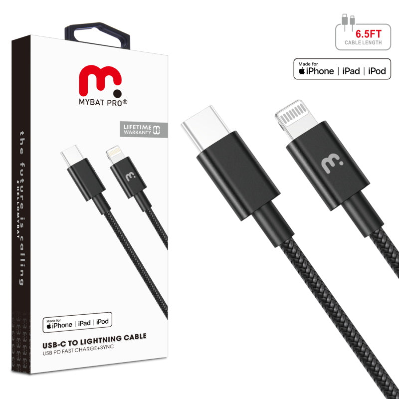 MyBat Pro MFi USB-C to Lightning Sync Cable - 6.5 FT - black