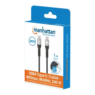 Manhattan® USB4®/Thunderbolt™ 4 Type-C 40-Gbps 8K Video and 240-Watt EPR Charging Cable, PD 3.1