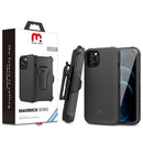 MyBat Pro Antimicrobial Maverick Series Case with Holster and Tempered Glass for Apple iPhone 12 / 12 Pro (6.1) - Black / Black