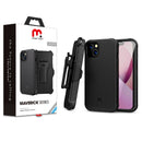 MyBat Pro Antimicrobial Maverick Series Case with Holster and Tempered Glass for Apple iPhone 13 (6.1) - Black / Black