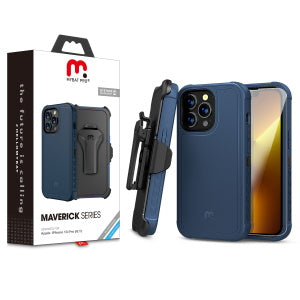 MyBat Pro Antimicrobial Maverick Series Case with Holster and Tempered Glass for Apple iPhone 13 Pro (6.1) - Blue