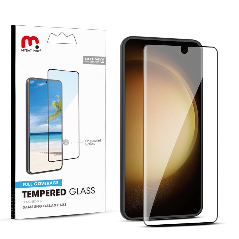 MyBat Pro Full Coverage Tempered Glass Screen Protector (Fingerprint Unlock) for Samsung Galaxy S23 - Black