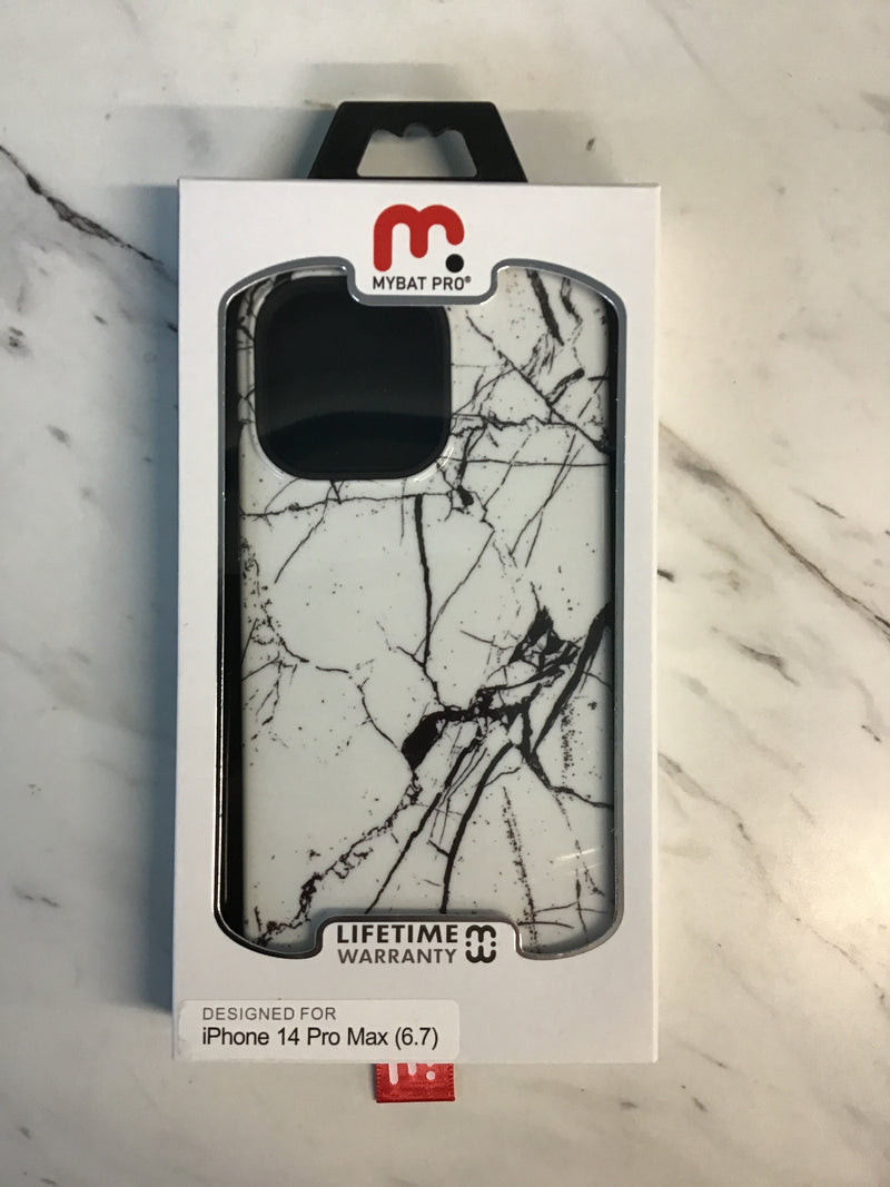 MYBAT CASE FOR IPHONE 14 PRO MAX CRACKED MARBLE WHITE